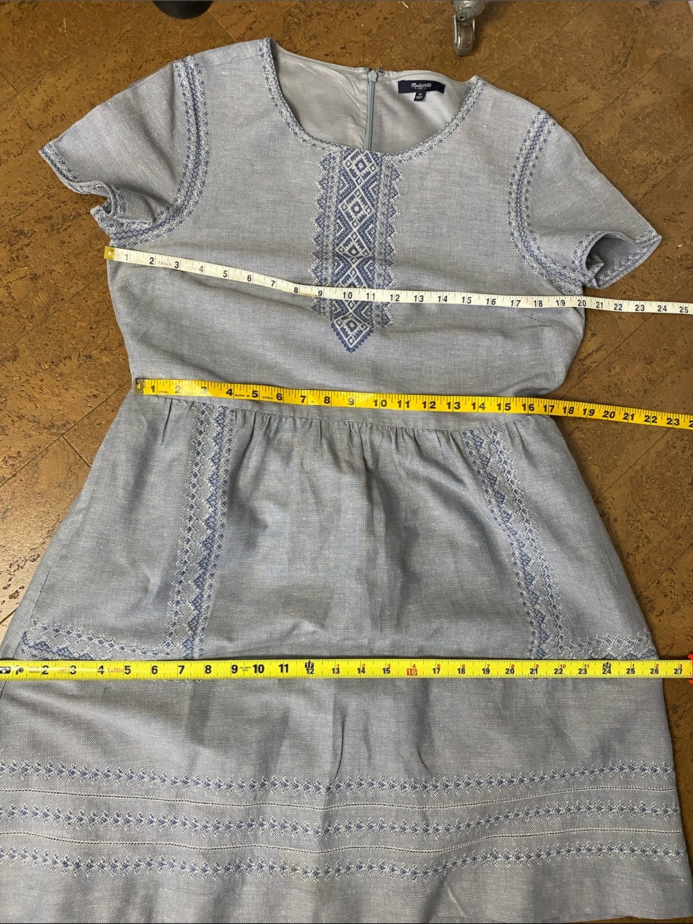 Madewell Embroidered Women Short-Sleeve Dress in Light Blue Size 10 - Picture 12 of 14